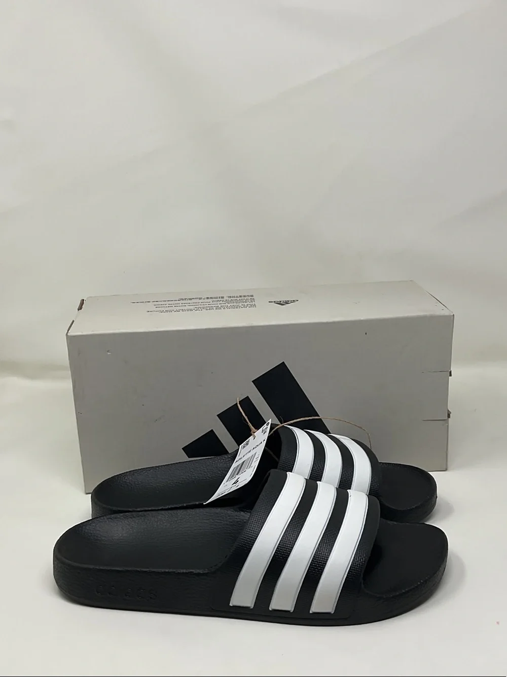 Kids size 4 adidas Black and White Adilette Aqua Slide Sandals NEW